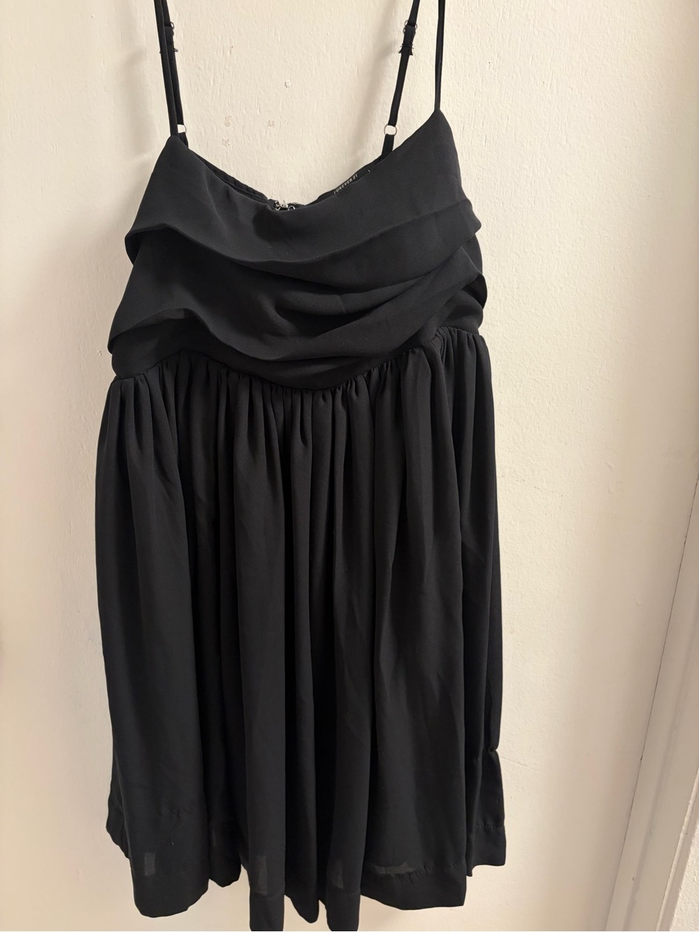 Forever 21 Black Ruched Bust Chiffon Cami Mini Dress Size Medium